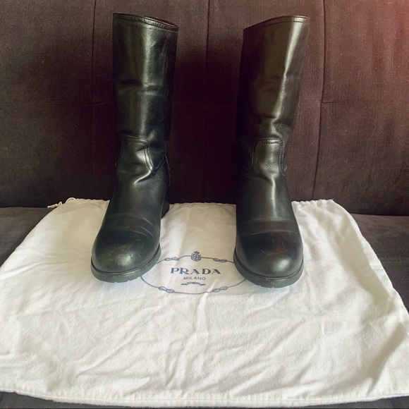 PRADA Vintage Black Leather Biker Boots - Picture 3 of 16